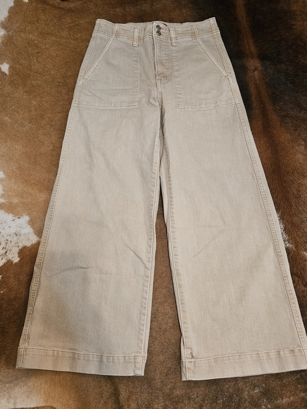 GAP Denim High Rise Wide Leg Crop Or Petite Tan Sz 6